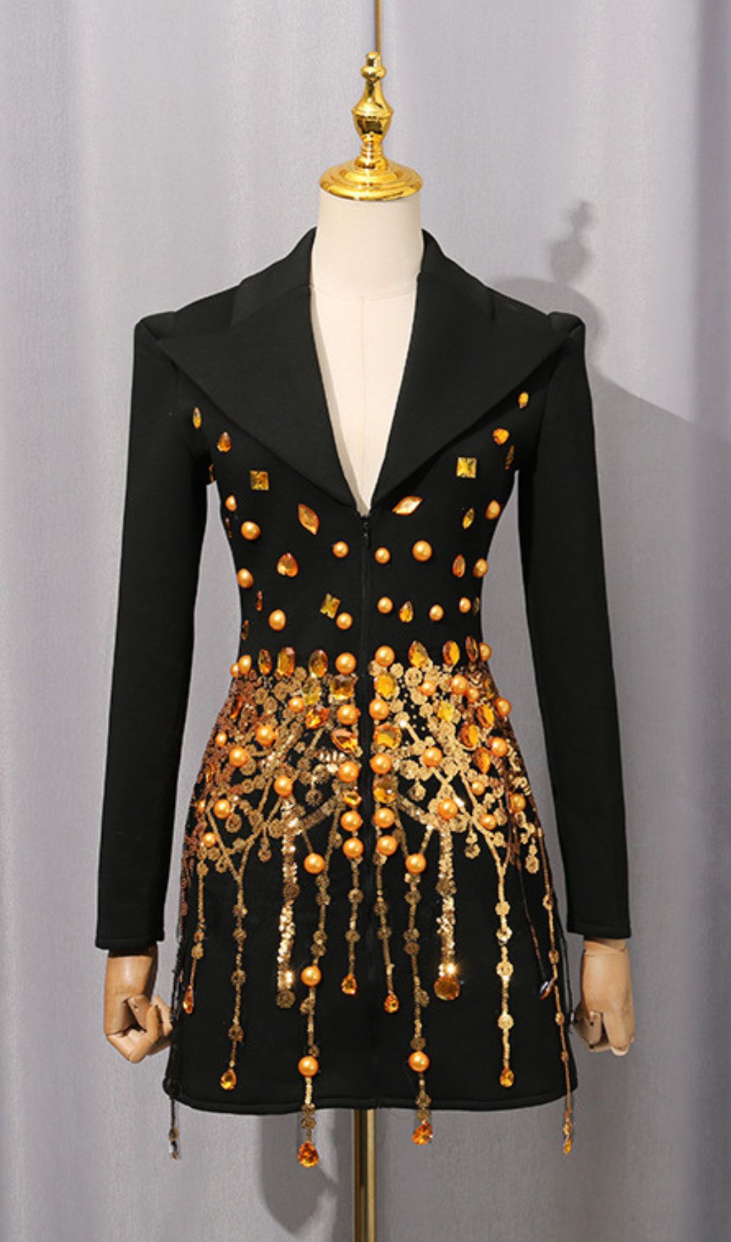 9f914b6083f71a9d6f75da47b352f9ed.jpg Fashionslee Women Isak Black Sequin Beaded Blazer Dress