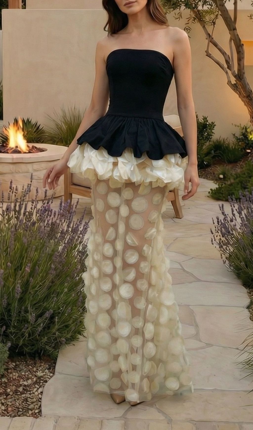 9fb6f9e1d86302404fb2271187417e0c.jpg Fashionslee Women Kaleigh Strapless Petal Maxi Dress