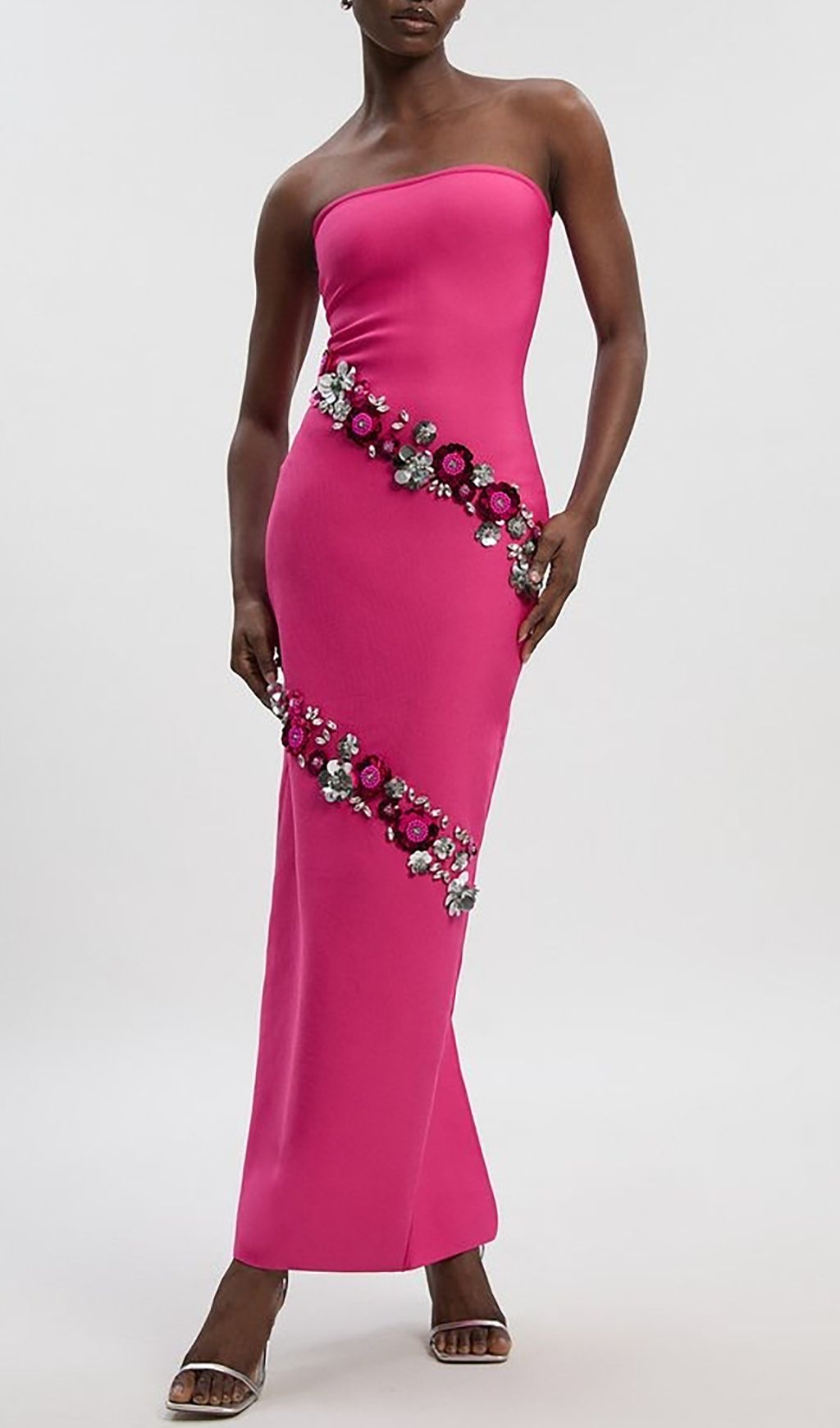 Fashionslee Women Izzy Pink Strapless Flower Bandage Maxi Dress