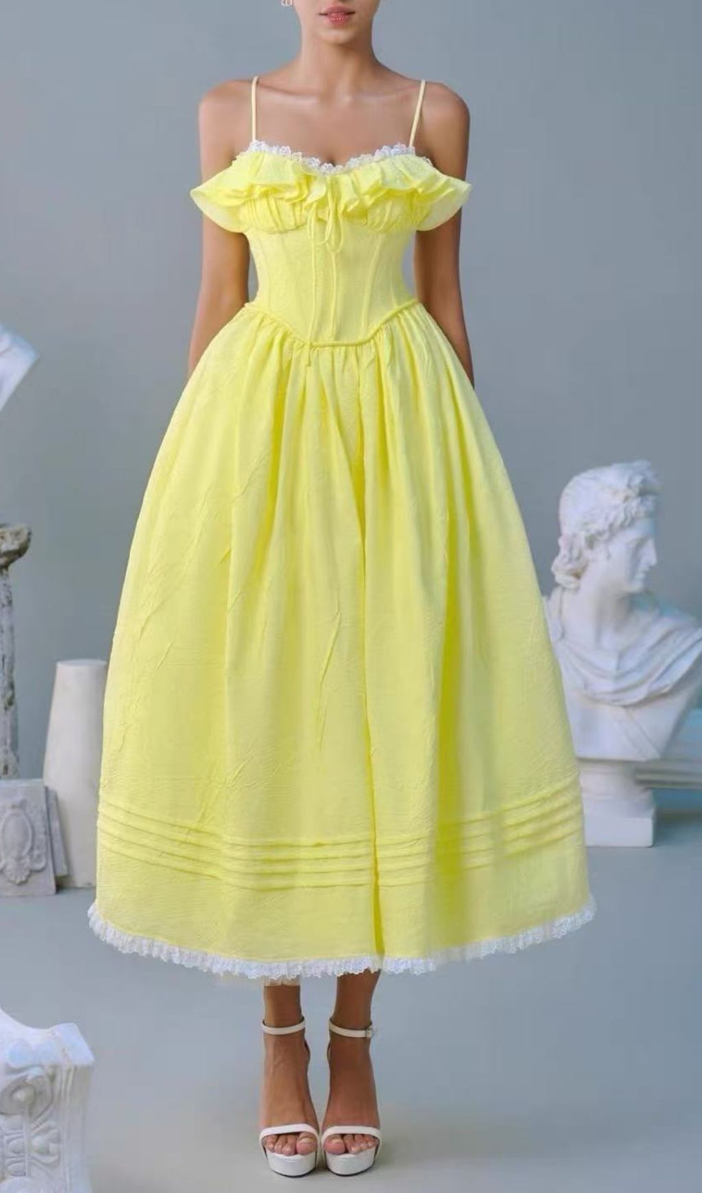 Fashionslee Women Finna Yellow Strappy Midi Dress