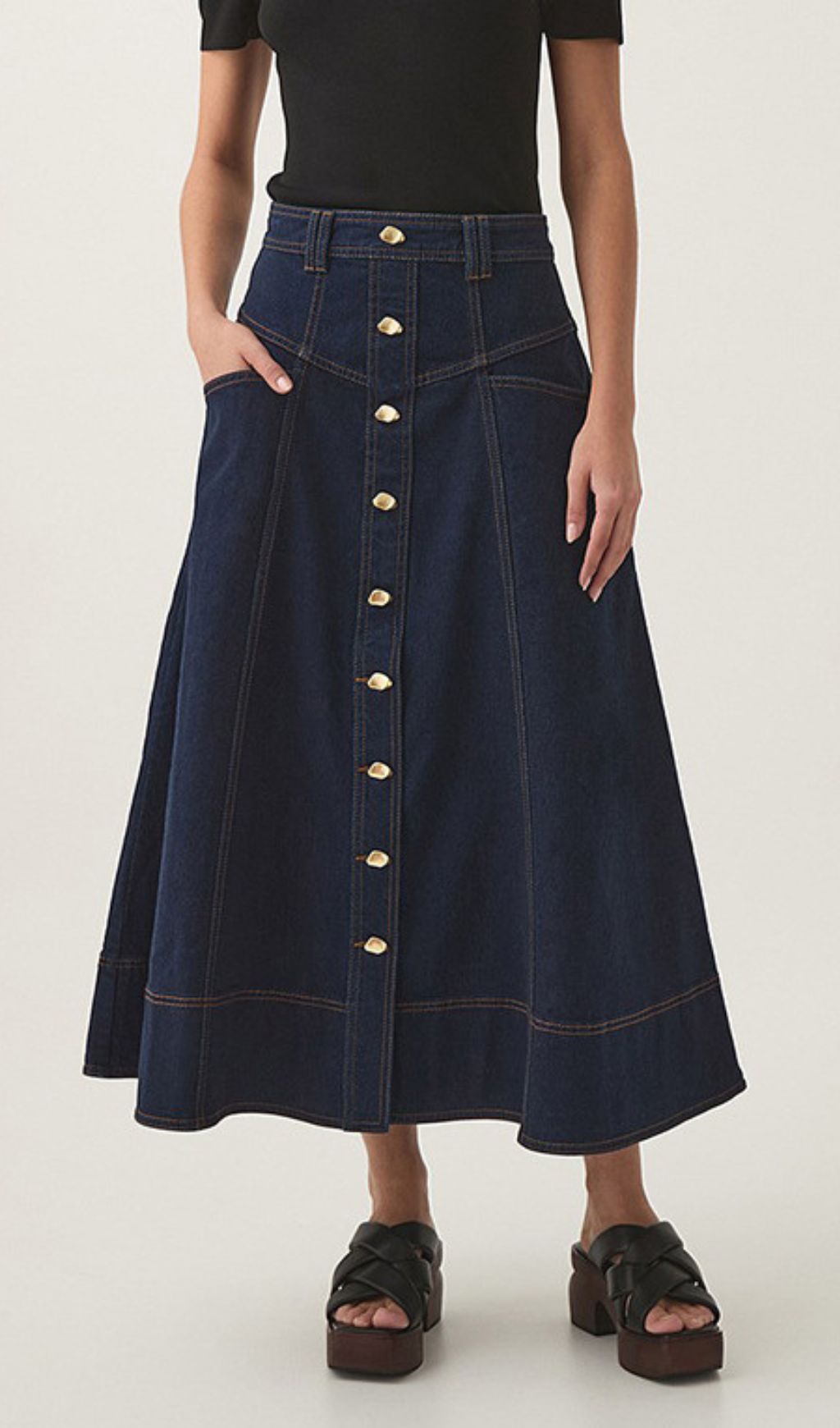 Fashionslee Women Glory Denim Midi Skirt