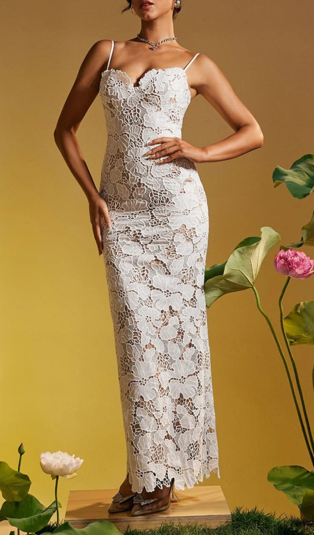 Fashionslee Women Avihu Spaghetti Floral Embroidered Maxi Dress