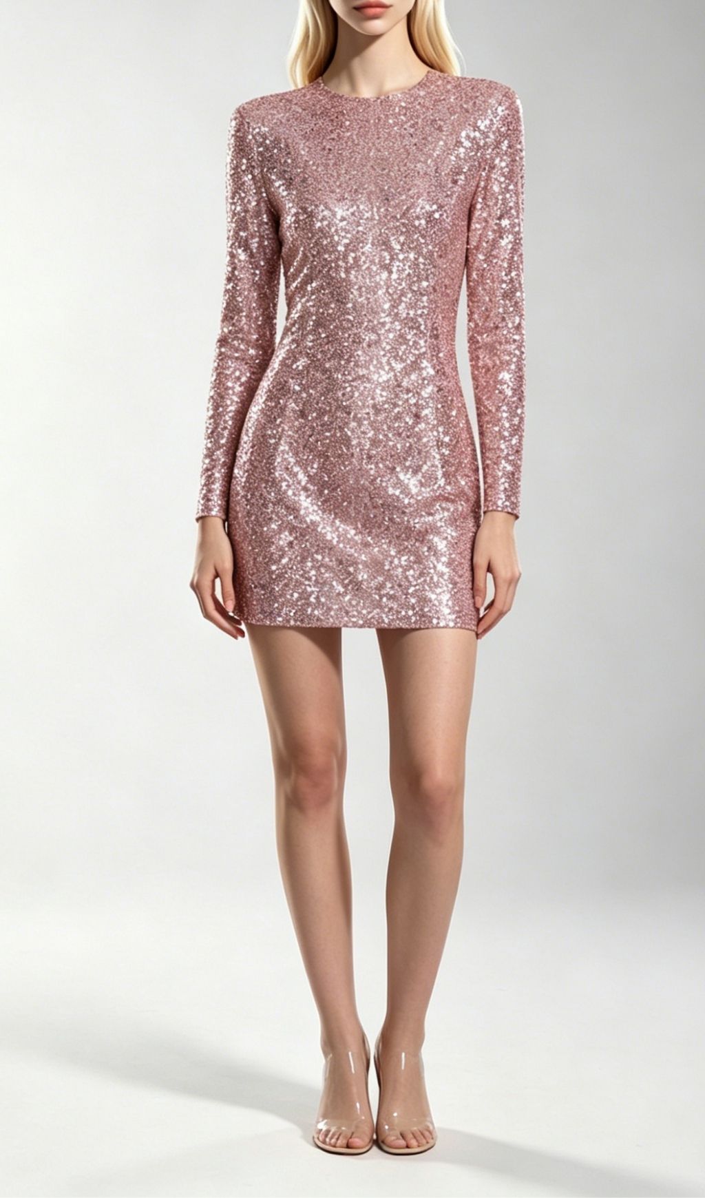 Fashionslee Women Kindred Pink Sequin Long Sleeve Mini Dress