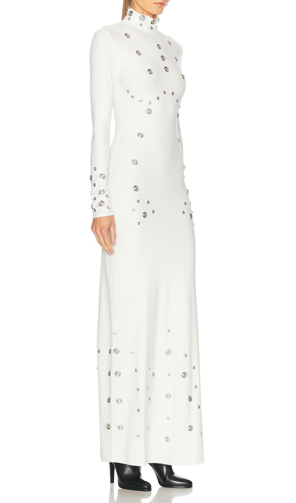 Fashionslee Women Ishana White Long Sleeve Embellished Maxi Dress