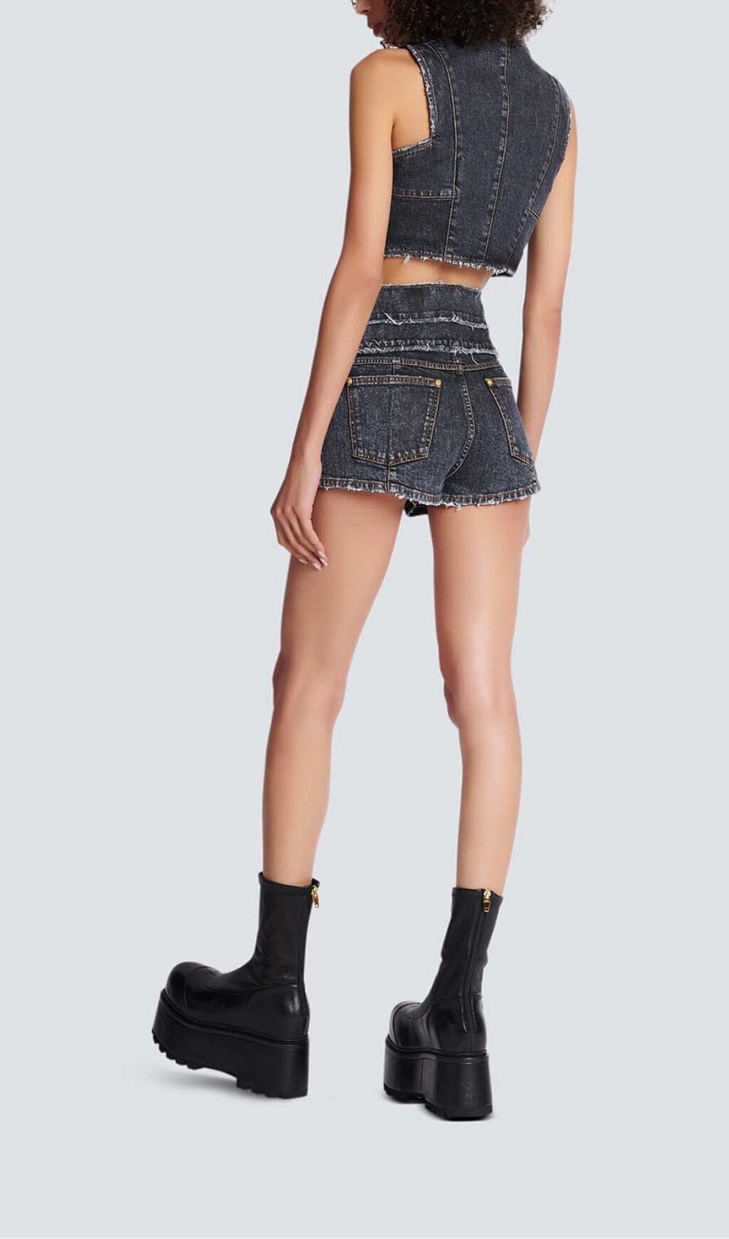 Fashionslee Women High-Waisted Faded Denim Two Pieces Set