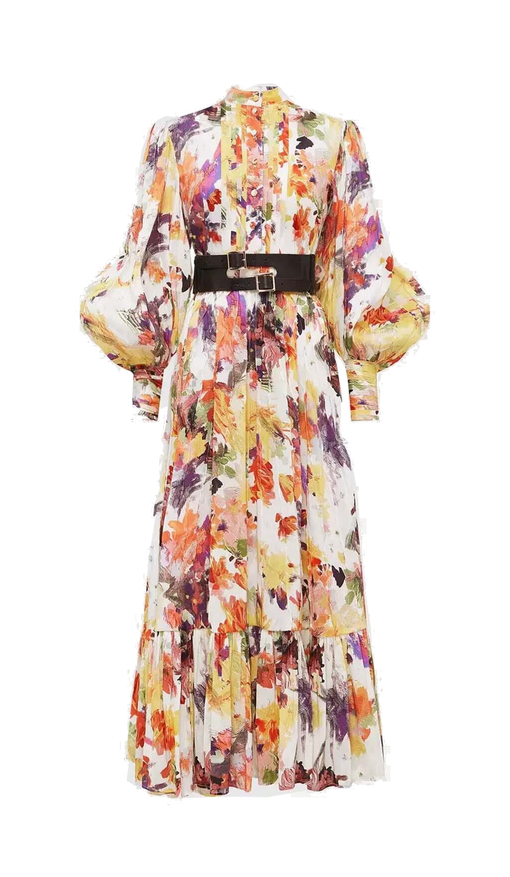 Fashionslee Women Poise Print Silk Midi Dress In Multi-Color