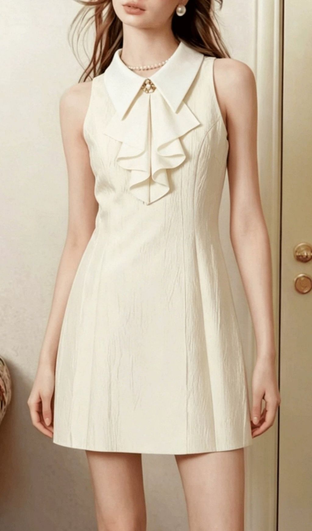 Fashionslee Women Kimberlin White Sleeveless Mini Dress With Collar