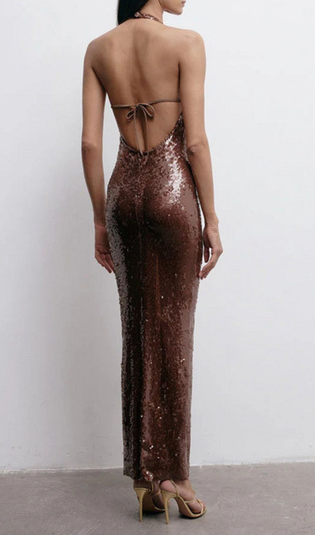 Fashionslee Women Fathia Halter Backless Sequin Maxi Dress