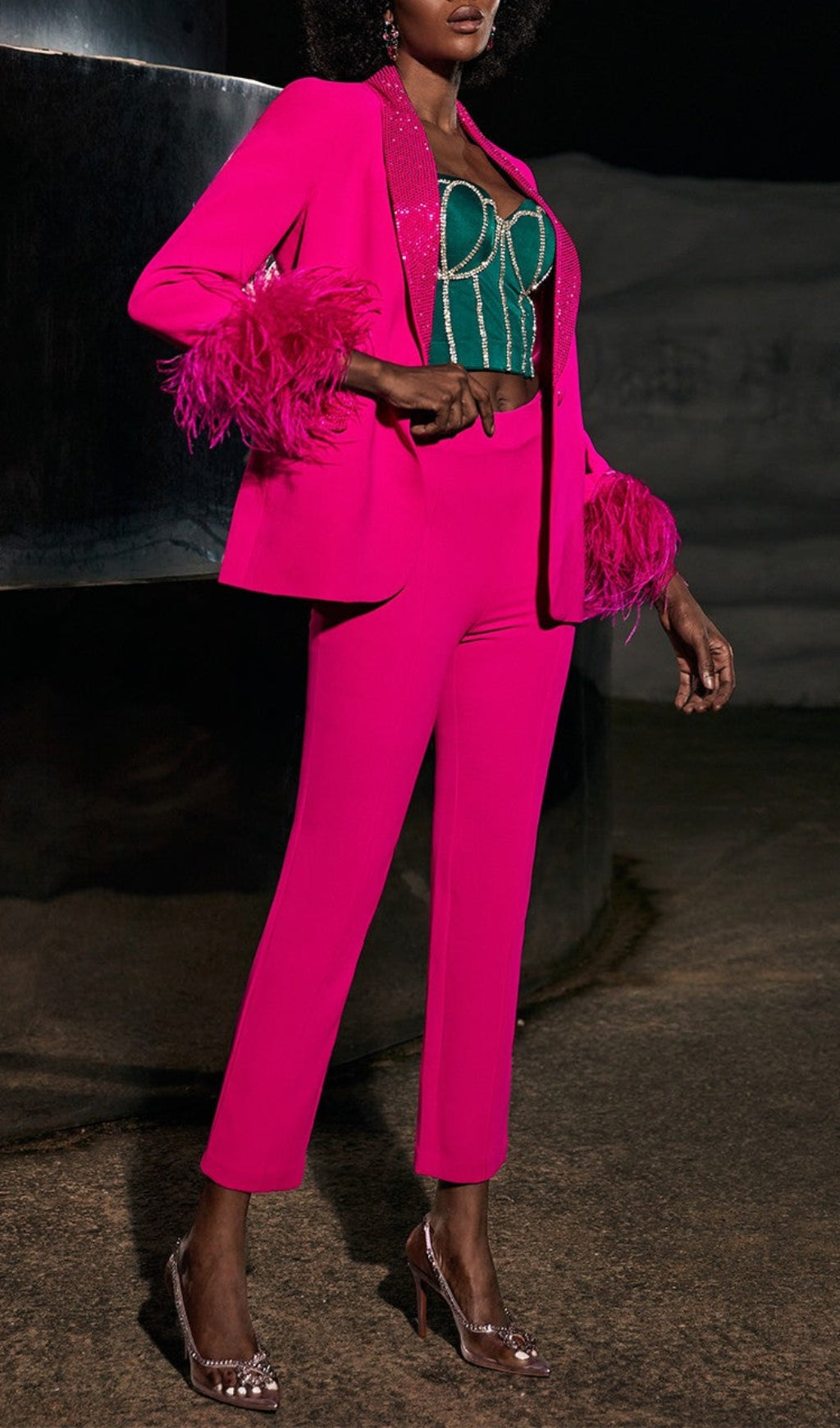 a06710b5fb09e12667a197034c62b75c.jpeg Fashionslee Women Rhinestone Feather Blazer In Pink