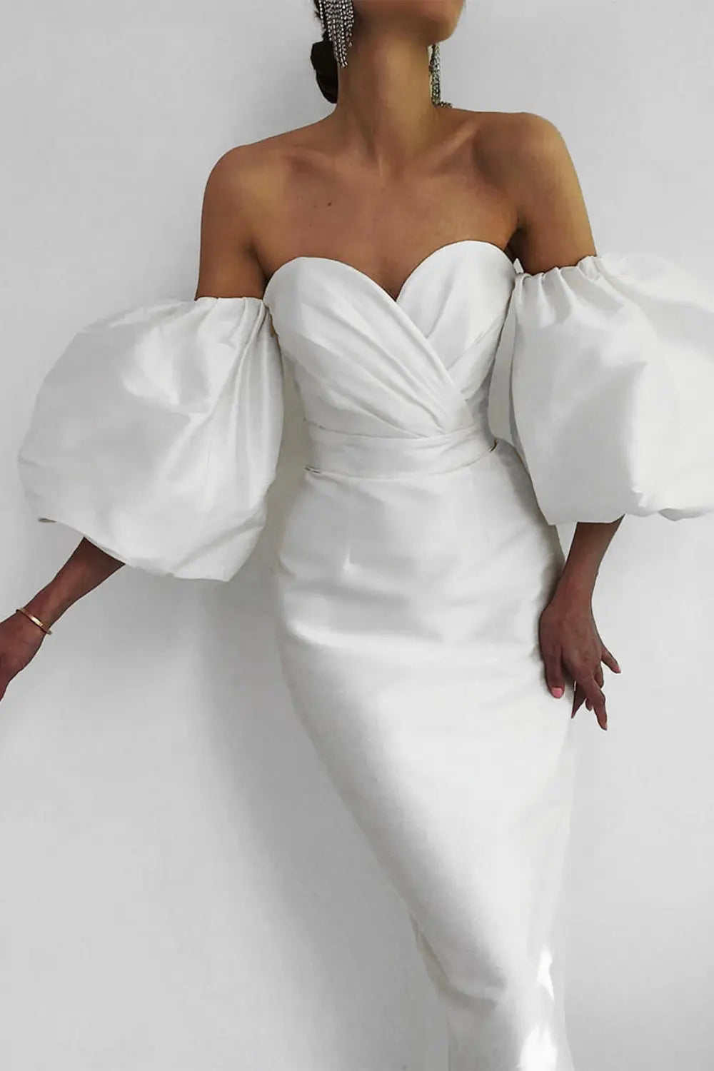 a073c096c0afe1db40ea566df9a12a7e.jpeg Fashionslee Women Off Shoulder Backless Puff Sleeves Midi Dress