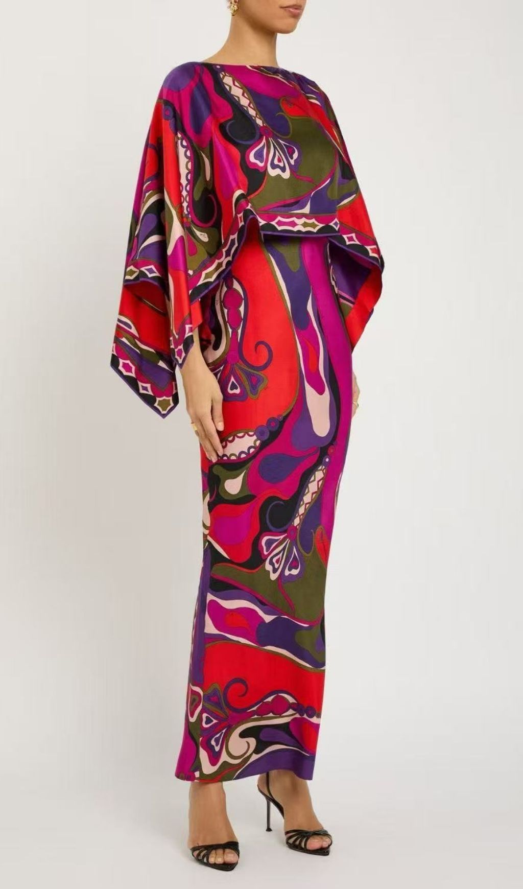 Fashionslee Women Keller Strappy Printed Maxi Dress With Cape