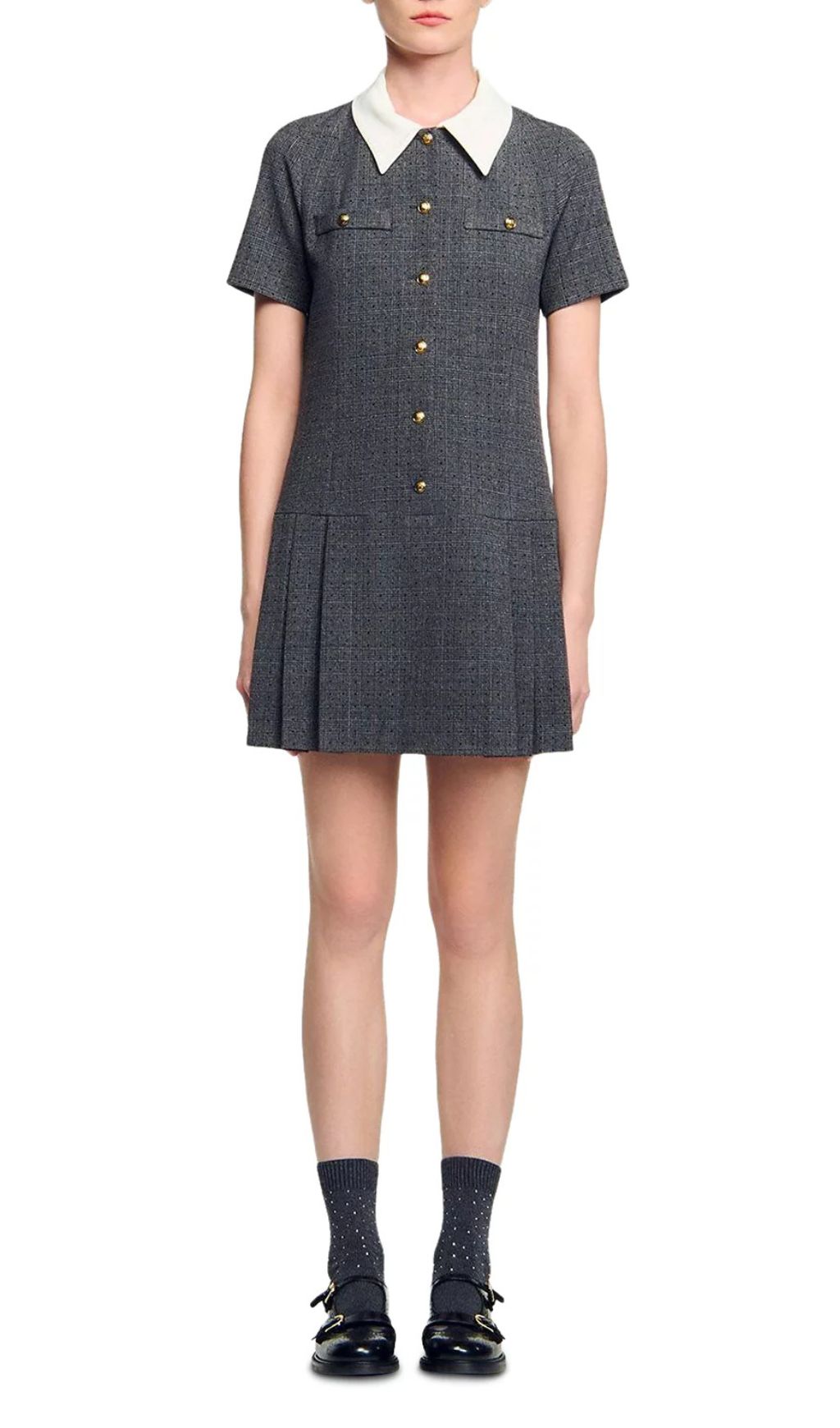 Fashionslee Women Mini Pleated Dress With Rhinestones