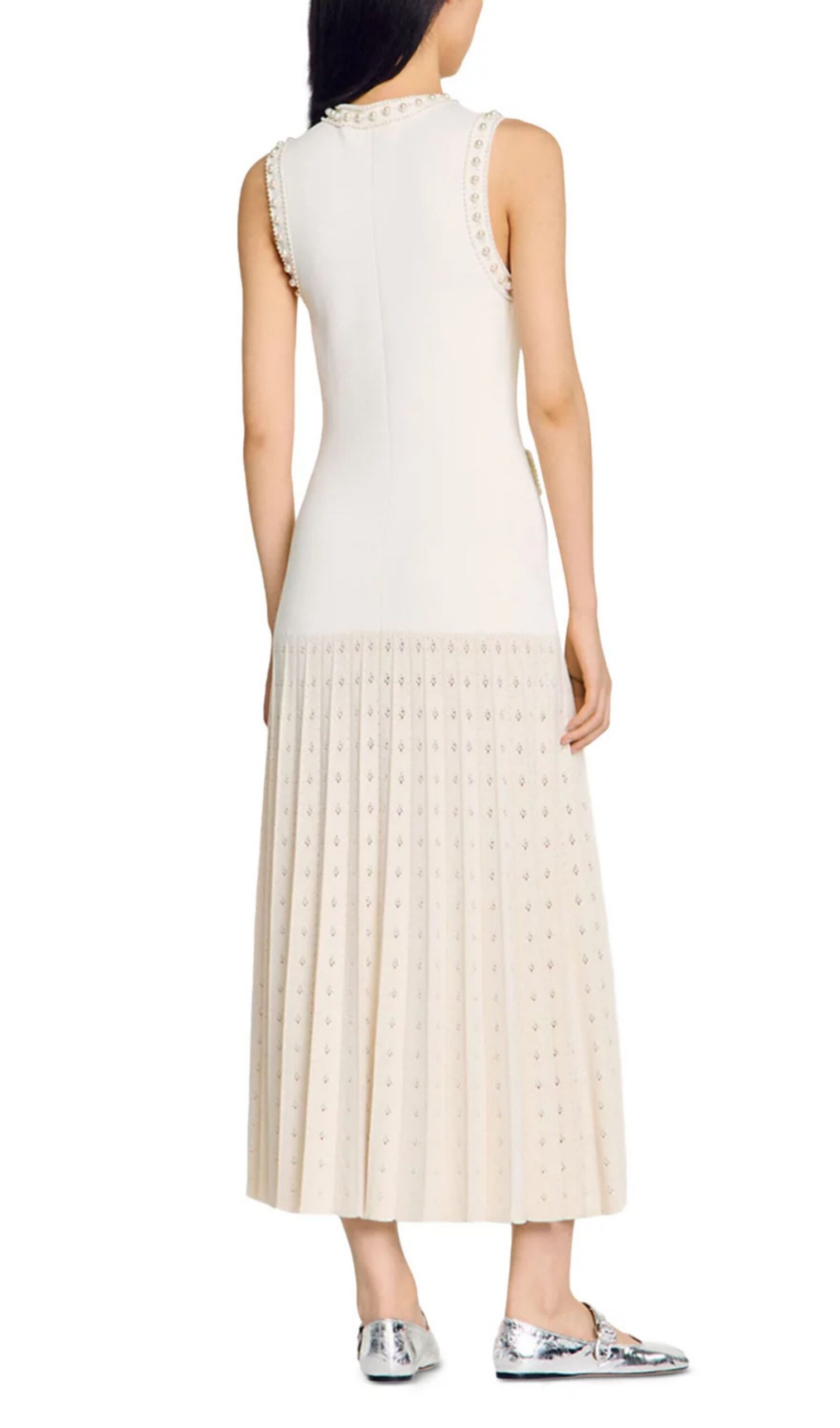 Fashionslee Women Pearl Bead Knit Maxi Dress