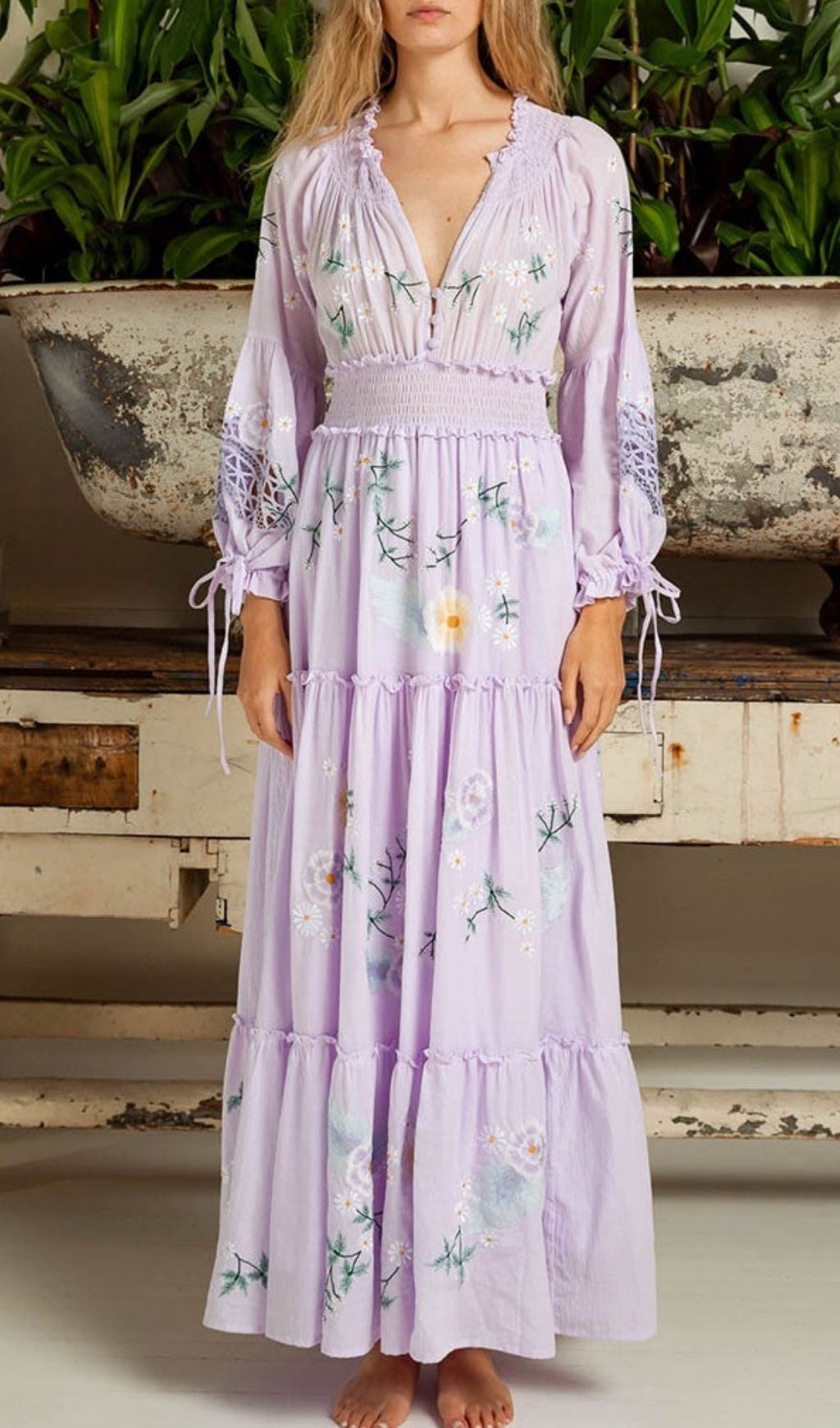 Fashionslee Women Kamalani Purple Flower Embroidery Maxi Dress