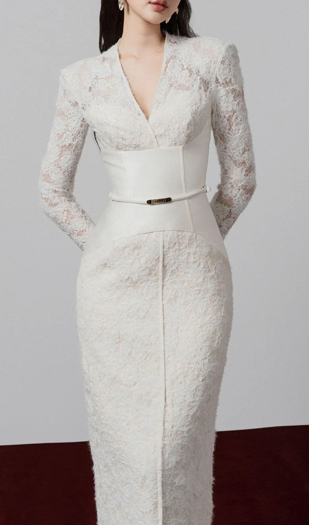 a0dce6fa9a037aadf1428c1d890216a3.jpg Fashionslee Women Gaia Sheath V-Neck Lace Midi Dress