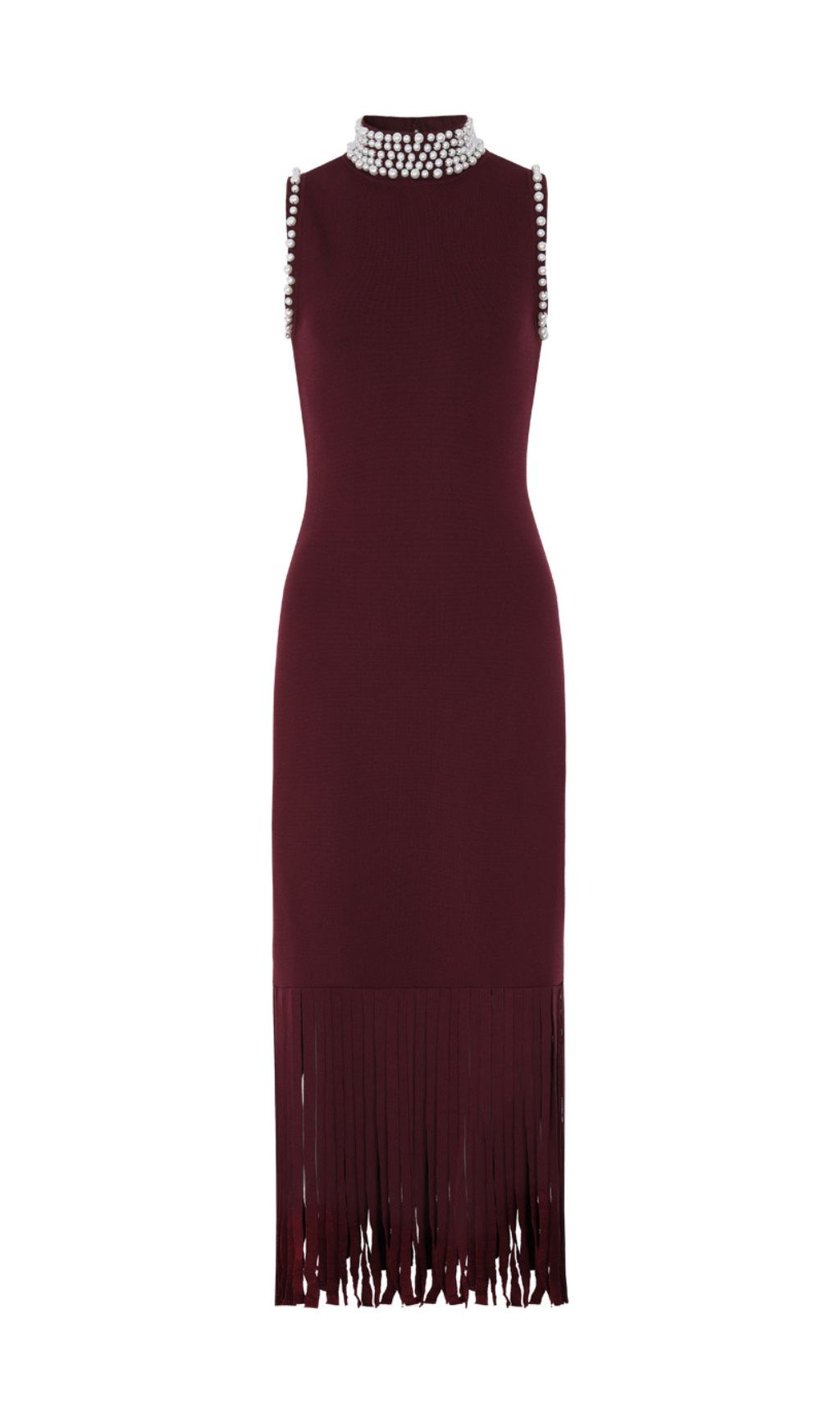 Fashionslee Women Junko Sleeveless Pearl Tassel Knit Maxi Dress