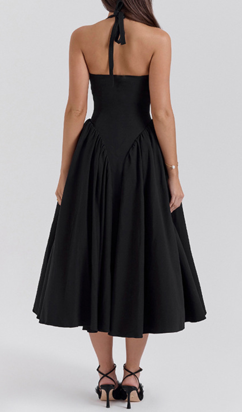Fashionslee Women Dierdra Black Halter Midi Dress