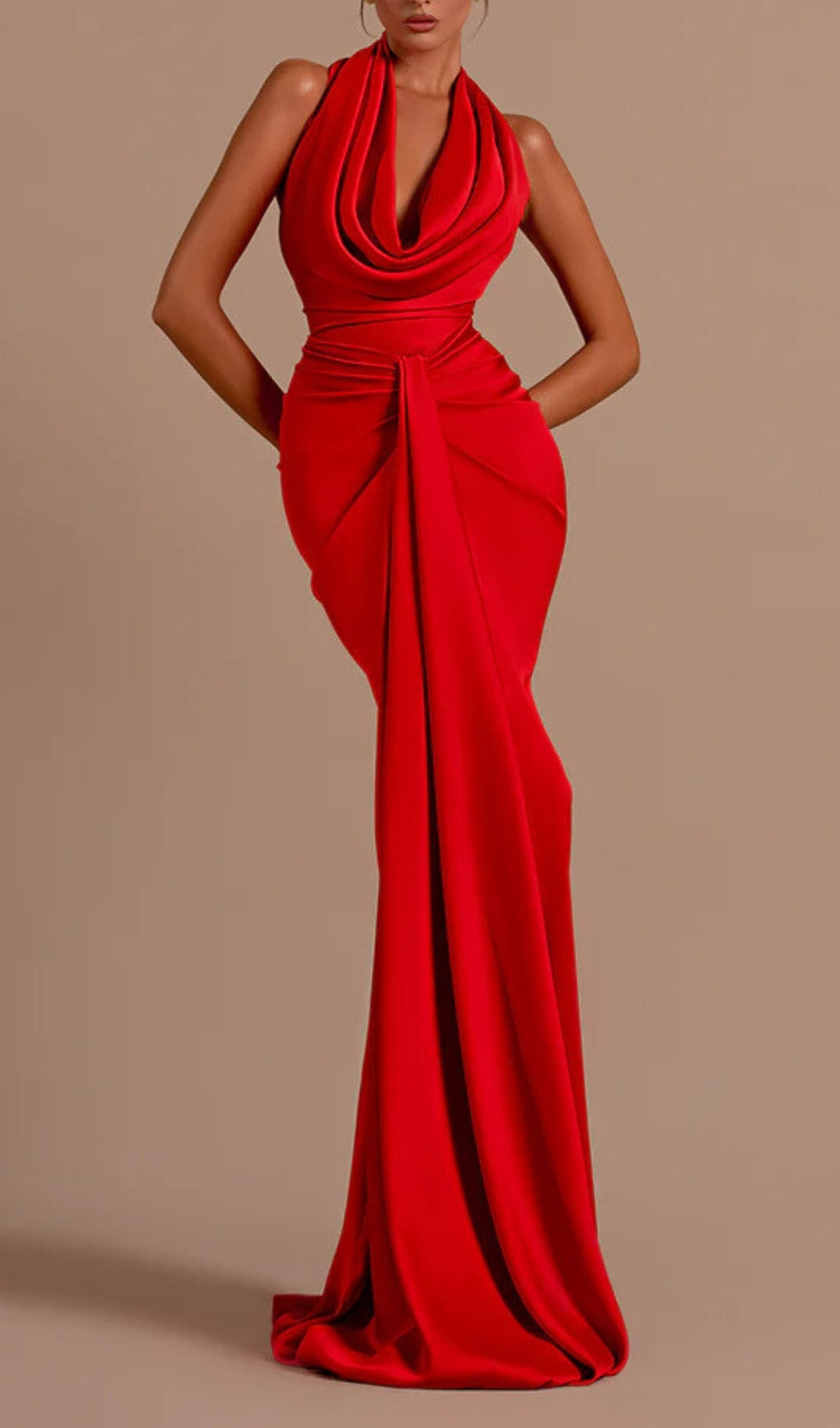 Fashionslee Women Alexandru Halter Pleats Satin Gown