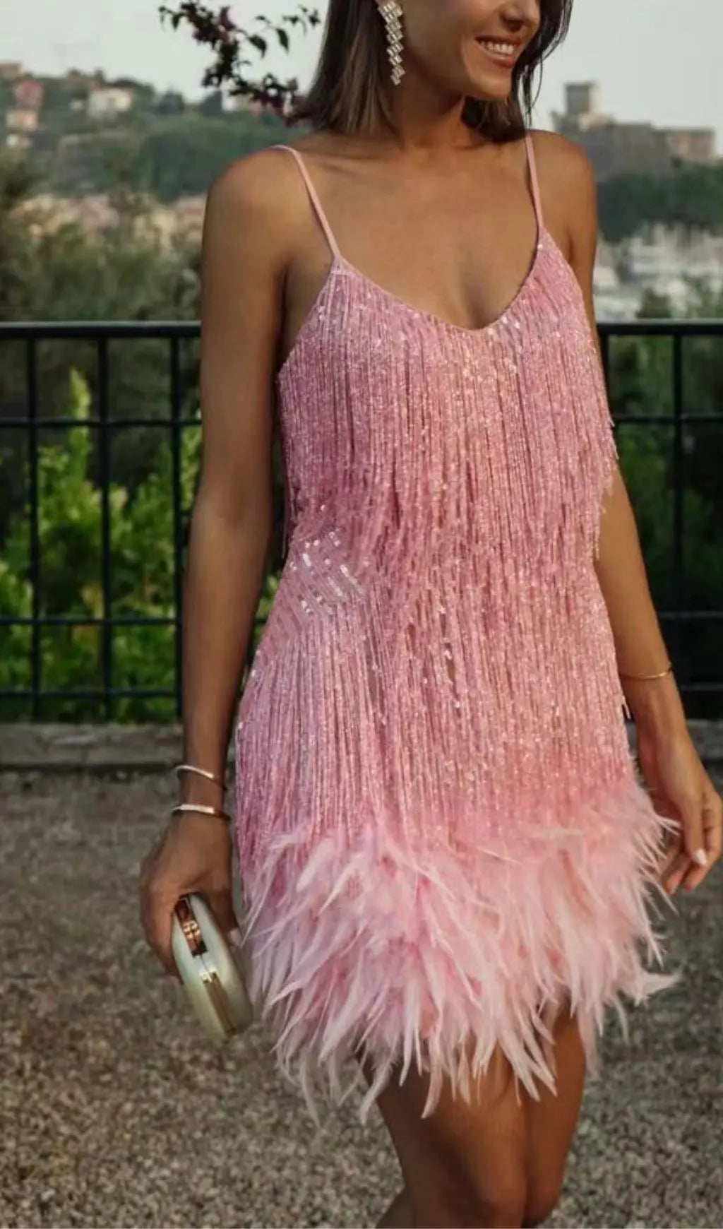 a12ad224a725a58077e948df094bc295.jpeg Fashionslee Women Tassel Feather Mini Dress In Pink