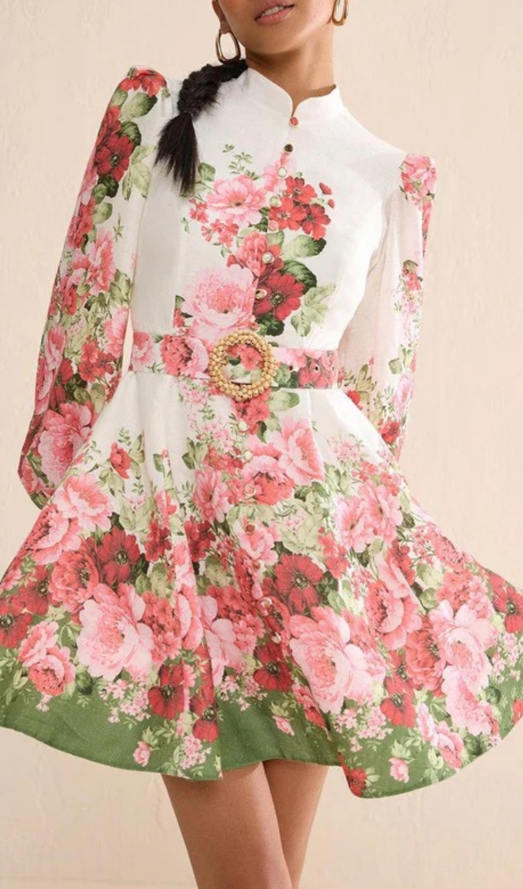 Fashionslee Women Branwen Floral Mandarin Collar Mini Dress