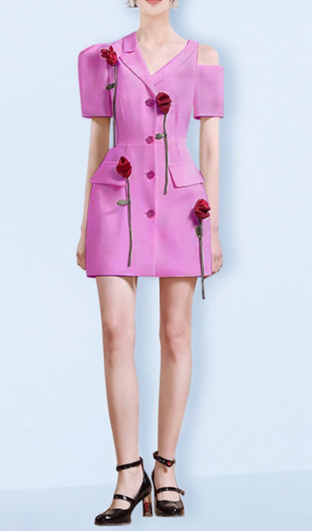 Fashionslee Women Rose-Embellished Asymmetric Jacket Dress In Pink