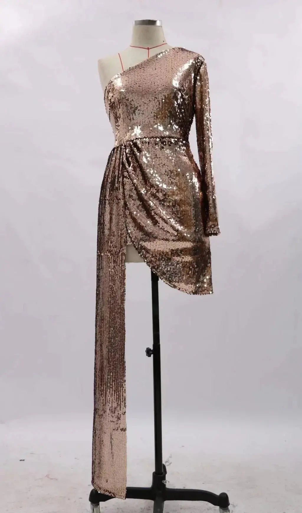 a1841968a17873649724ea8475857b04.jpeg Fashionslee Women Sequins One Shoulder Mini Dress In Gold