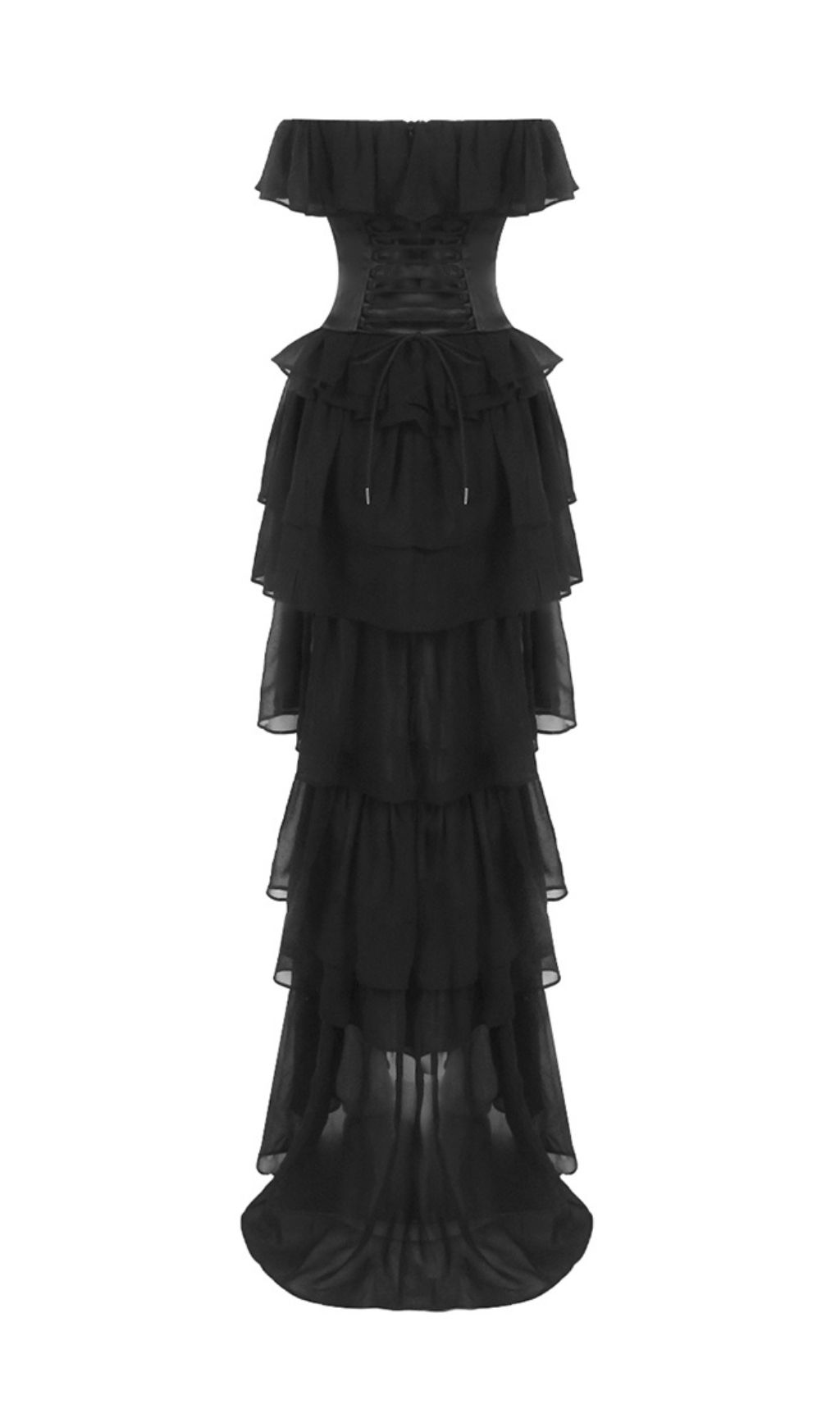 Fashionslee Women Angelie Black Ruffle Corset Maxi Dress