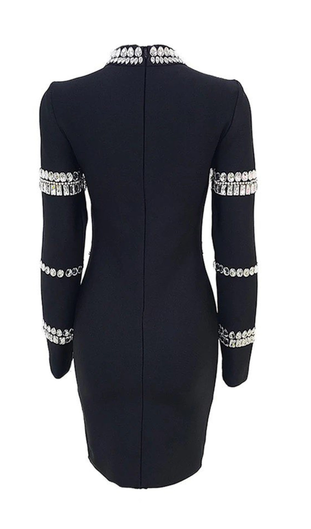 a189f8b8762e274a210ef1f7b59a3f51.jpeg Fashionslee Women Silver Stones Long Sleeve Mini Dress In Black