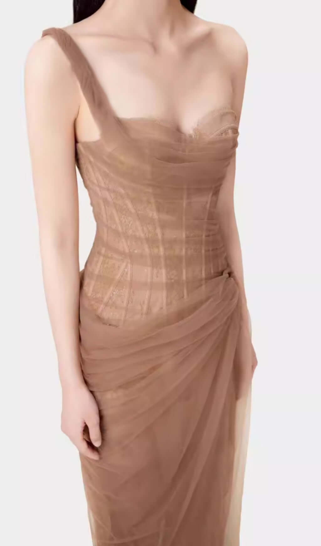 a1b91e3646f7fca63395c53718dd649c.jpeg Fashionslee Women Anandi Brown Mesh Corset Maxi Dress