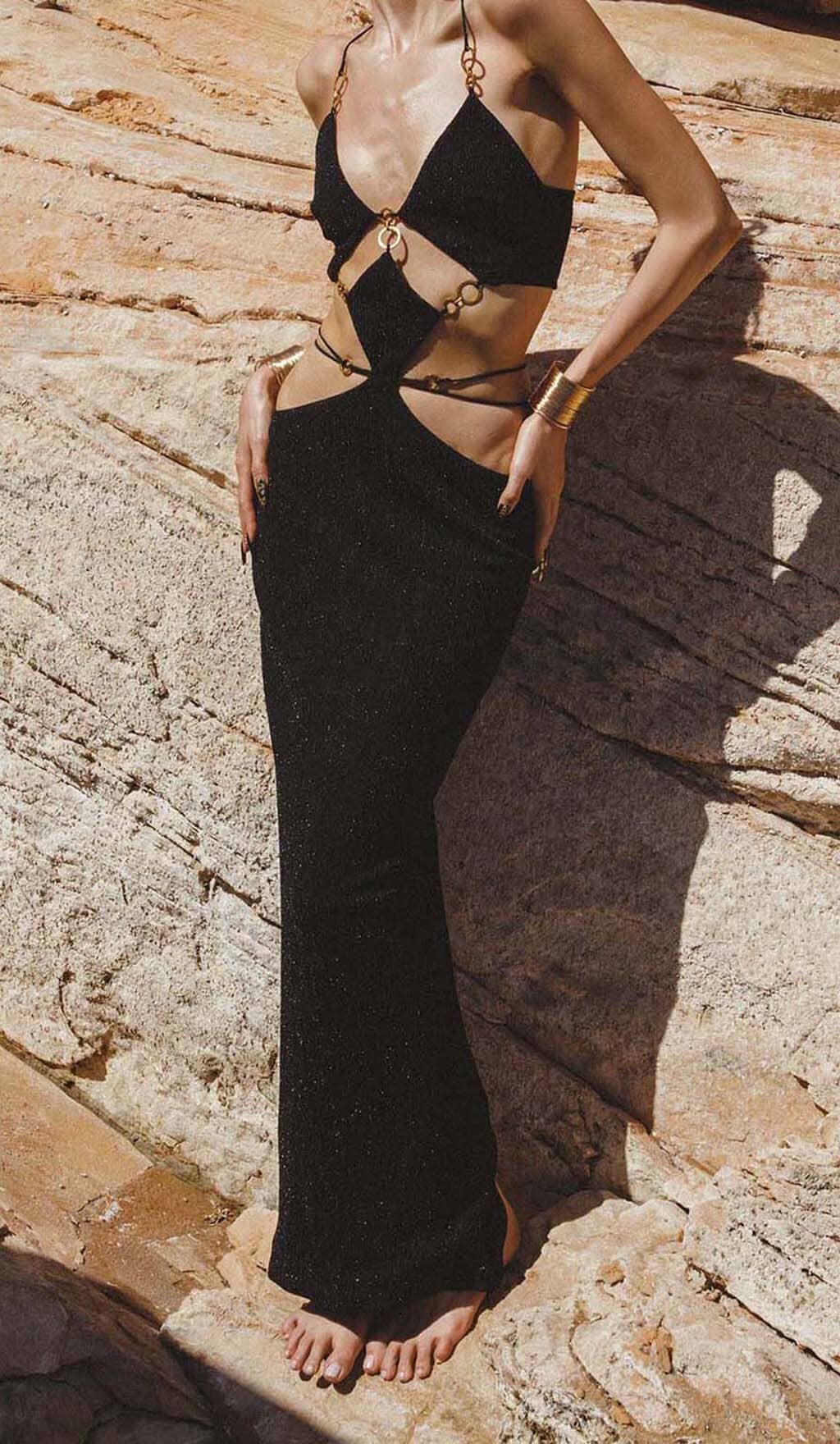 Fashionslee Women Cutout Chain Maxi Dress In Black