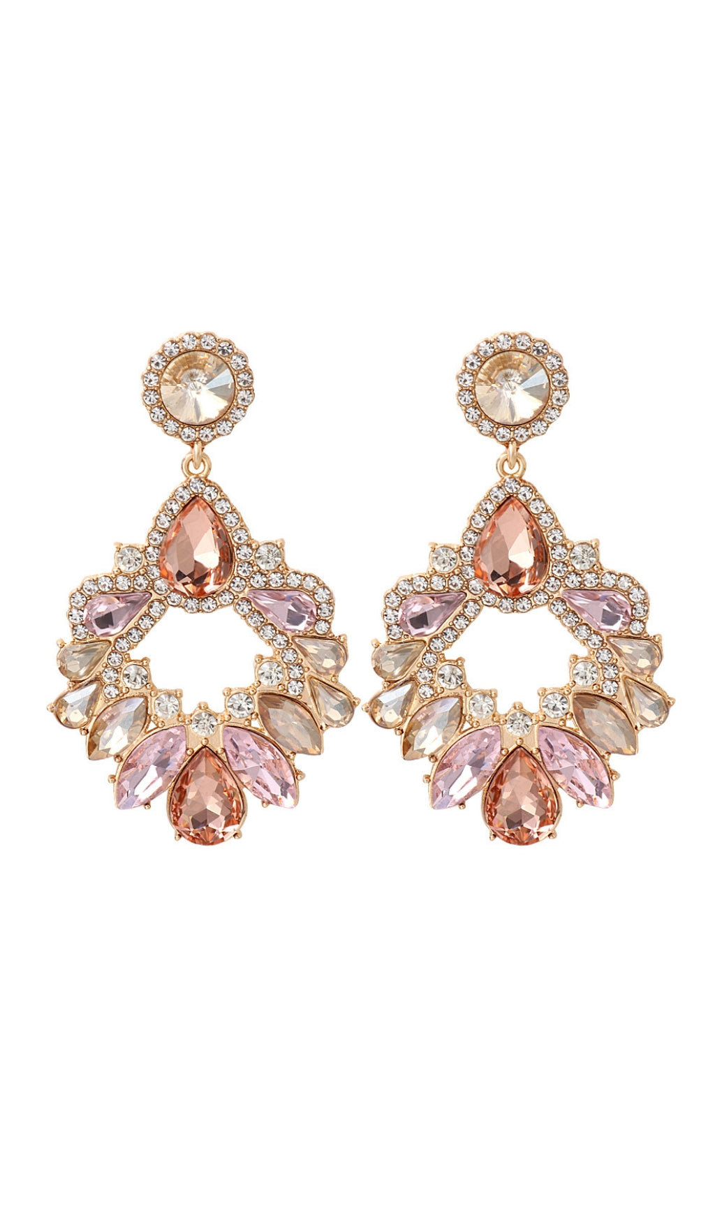 Fashionslee Women Pink Crystal Chandelier Drop Earrings