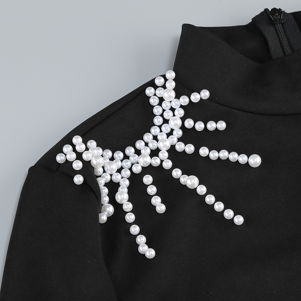a2474ae81cb4f7b9b5e4d6111164ed2e.jpg Fashionslee Women Basanti Black Long Sleeve Pearl Mini Dress