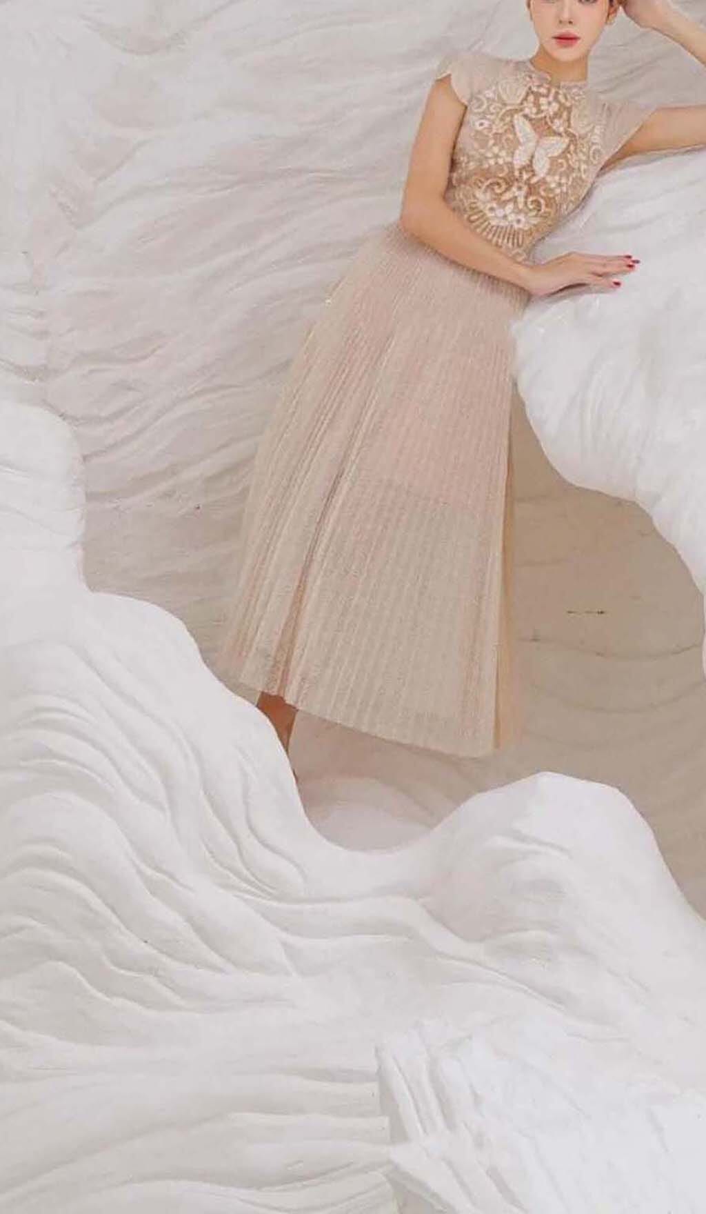 a252d48ed94289e3100ea3061c6132f0.jpeg Fashionslee Women Pleated Embroidery Midi Dress In Beige