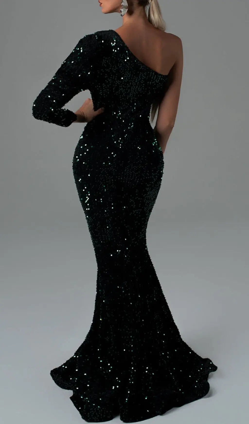Fashionslee Women One Shoulder Sequin Maxi Dress - Black