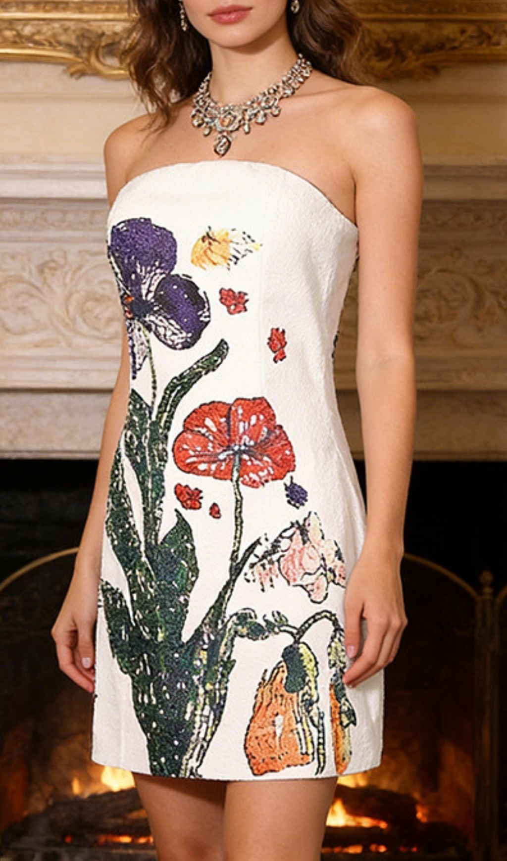 Fashionslee Women Kenley White Strapless Flower Mini Dress