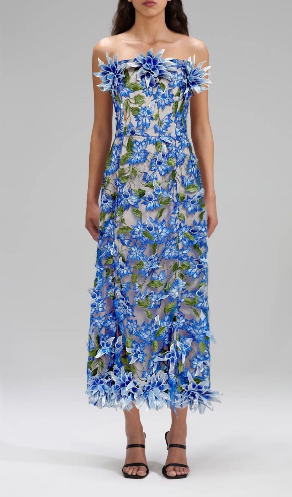 Fashionslee Women Derya Blue Strapless Flower Midi Dress