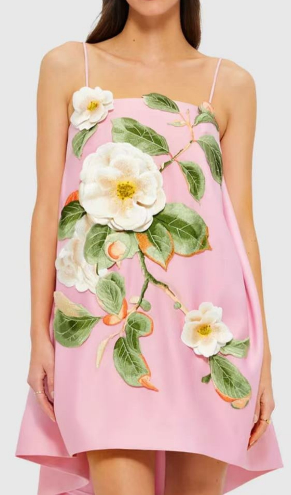 Fashionslee Women Fina Pink Flower Embroidery Mini Dress