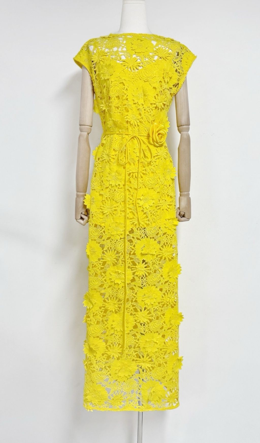 Fashionslee Women Kiera Yellow 3D Flower Lace Maxi Dress