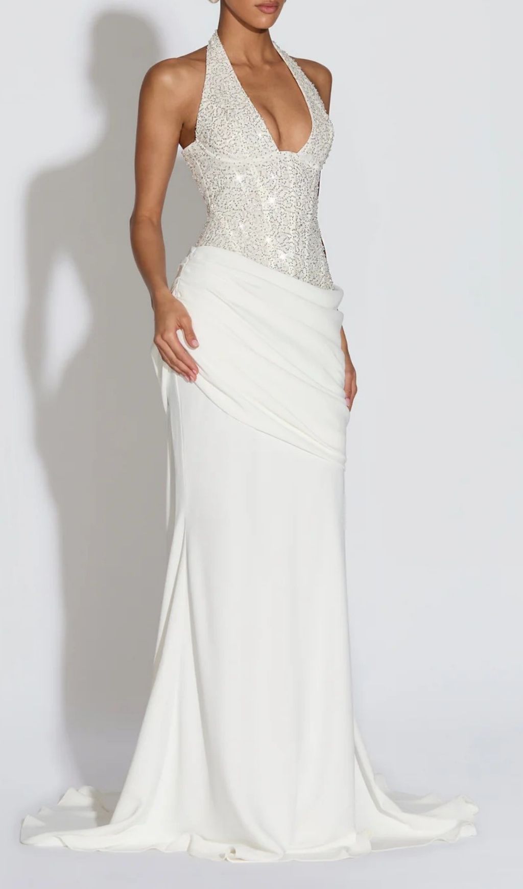 a2d7f92d2aea7db1bd474a511a435a59.jpg Fashionslee Women Anisij White Halterneck Sequin Maxi Dress