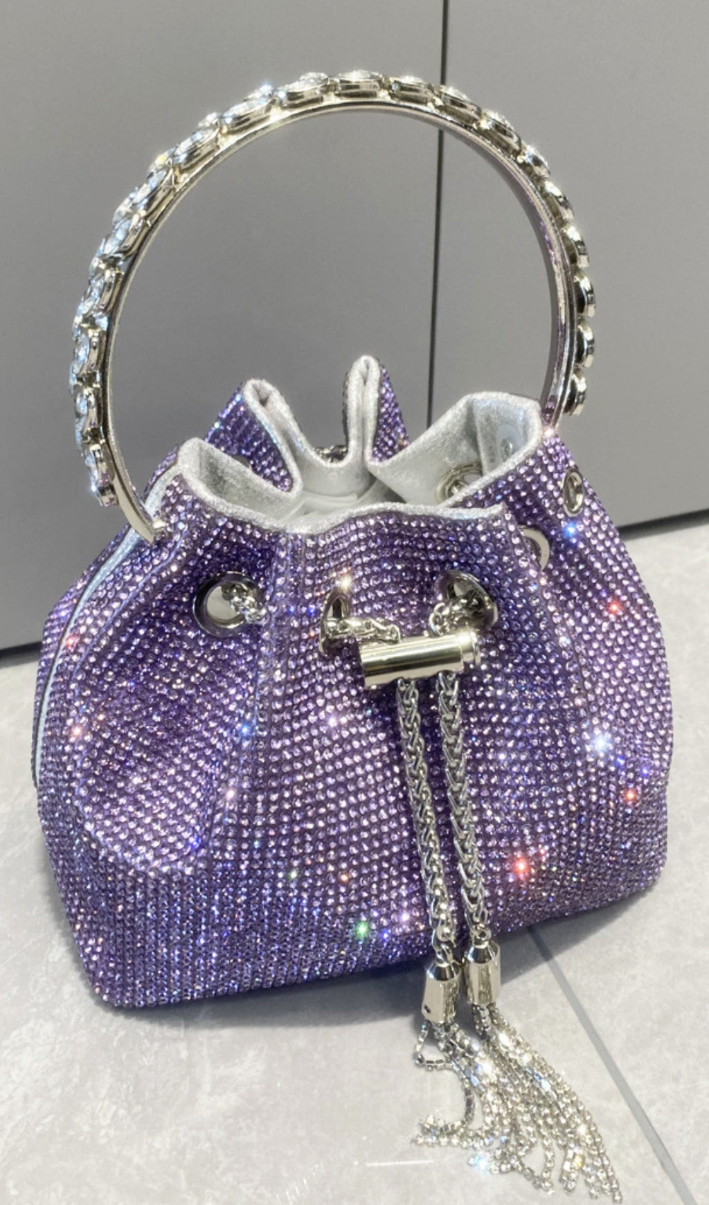 Fashionslee Women Crystal Embellished Bucket Bag In Purple