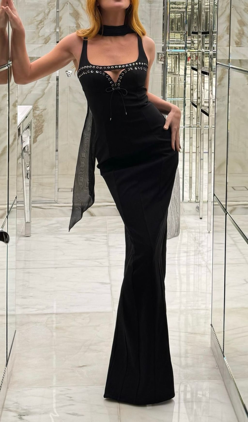 Fashionslee Women Faustine Black Diamond Maxi Dress