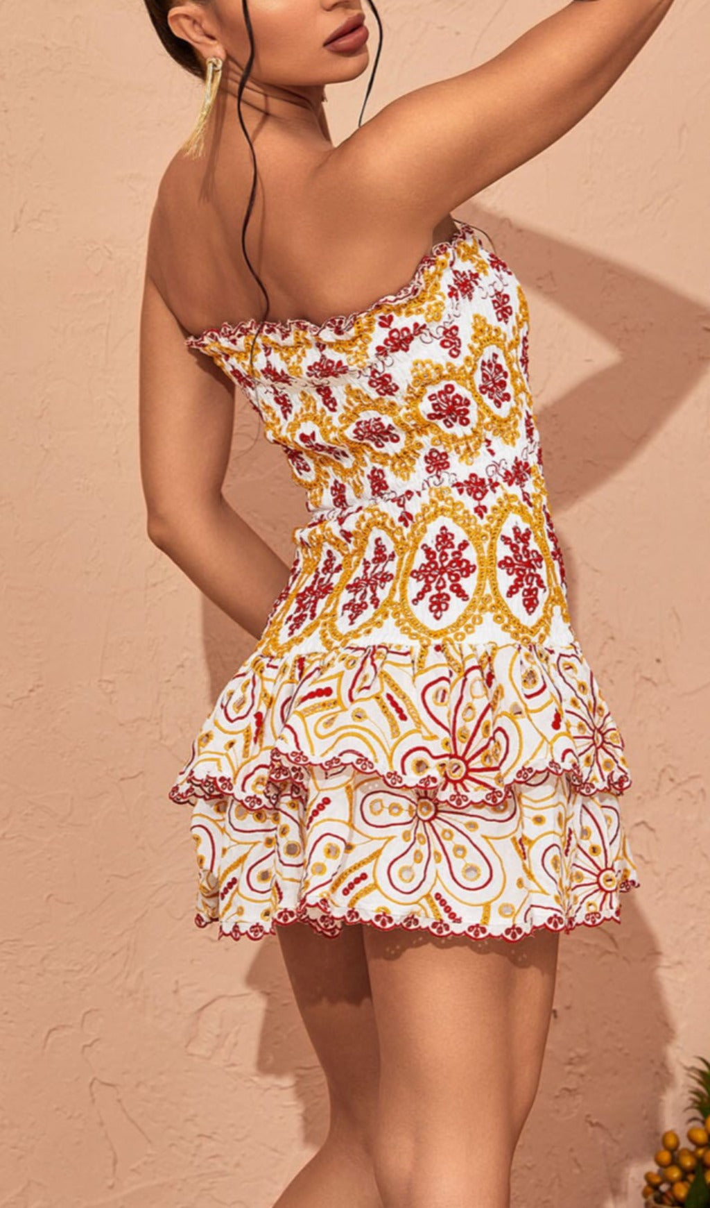 Fashionslee Women Strapless Ruffle Mini Dress