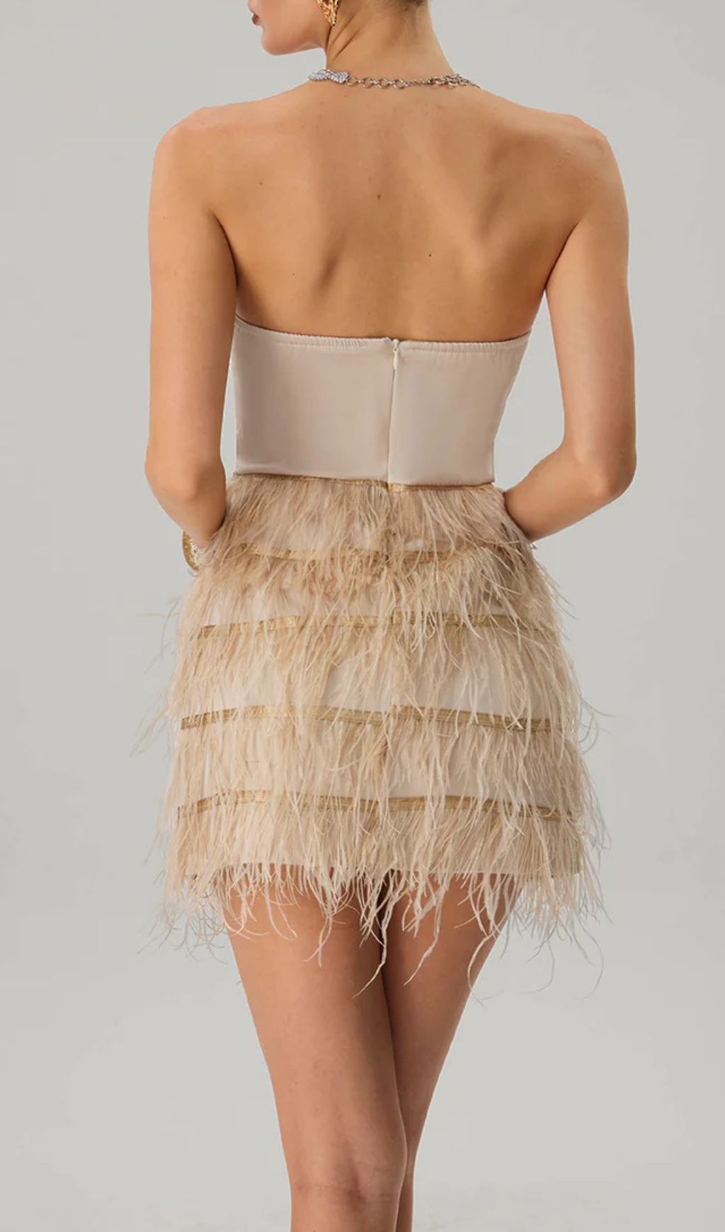 Fashionslee Women Jagtopa Strapless Fringe Rhinestone Mini Dress