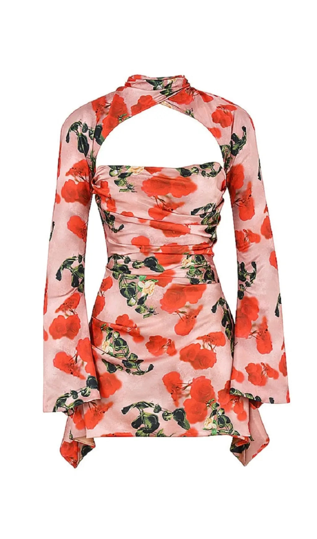 a36112f73f694e44a105eec9189e776c.jpeg Fashionslee Women Rose Print Cut Out Draped Mini Dress