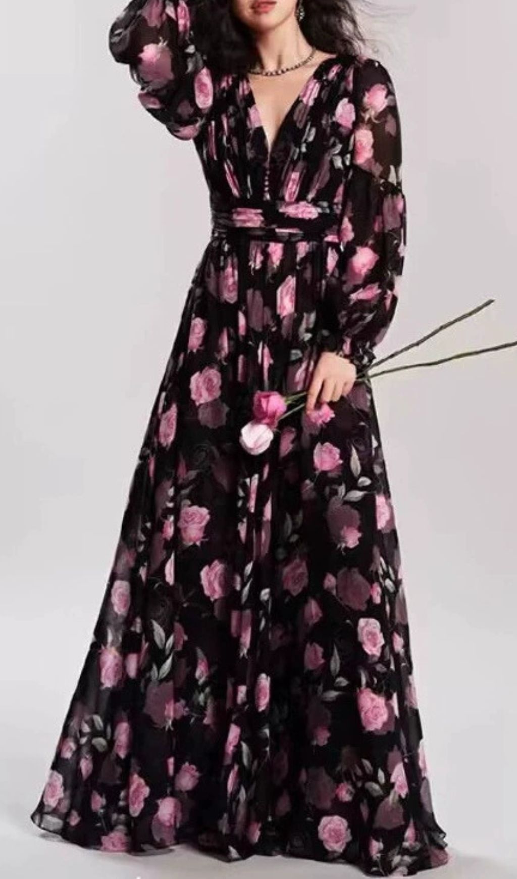 Fashionslee Women Hinda Floral Printed Long Sleeve Maxi Dress
