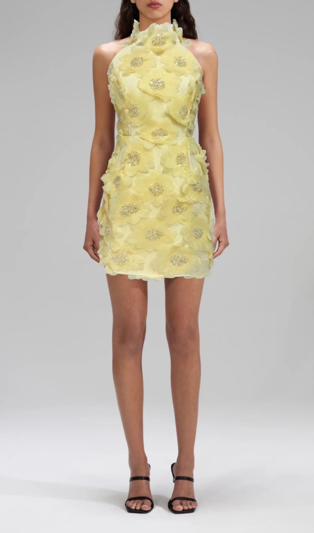 Fashionslee Women Pavryn Yellow Halterneck Sequin Flower Mini Dress