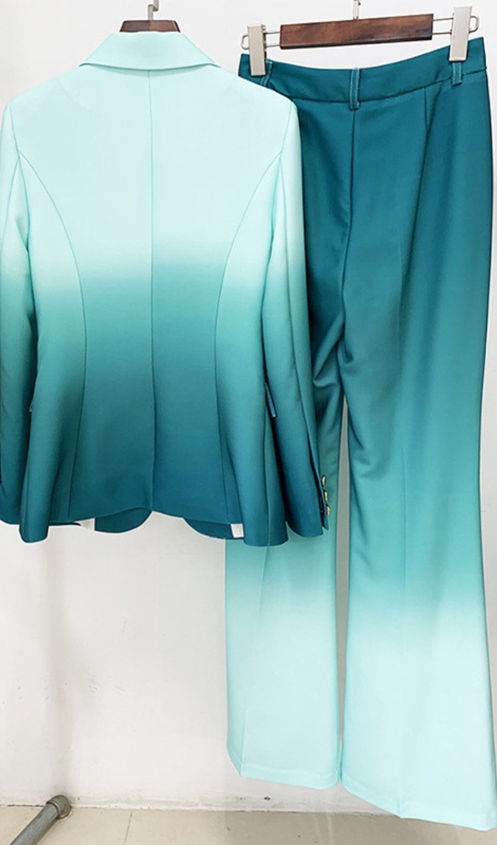 a3a7c61291af988d40a52d3ebdc4d251.jpeg Fashionslee Women Flare Trousers Jacket Suit In Ombre Green