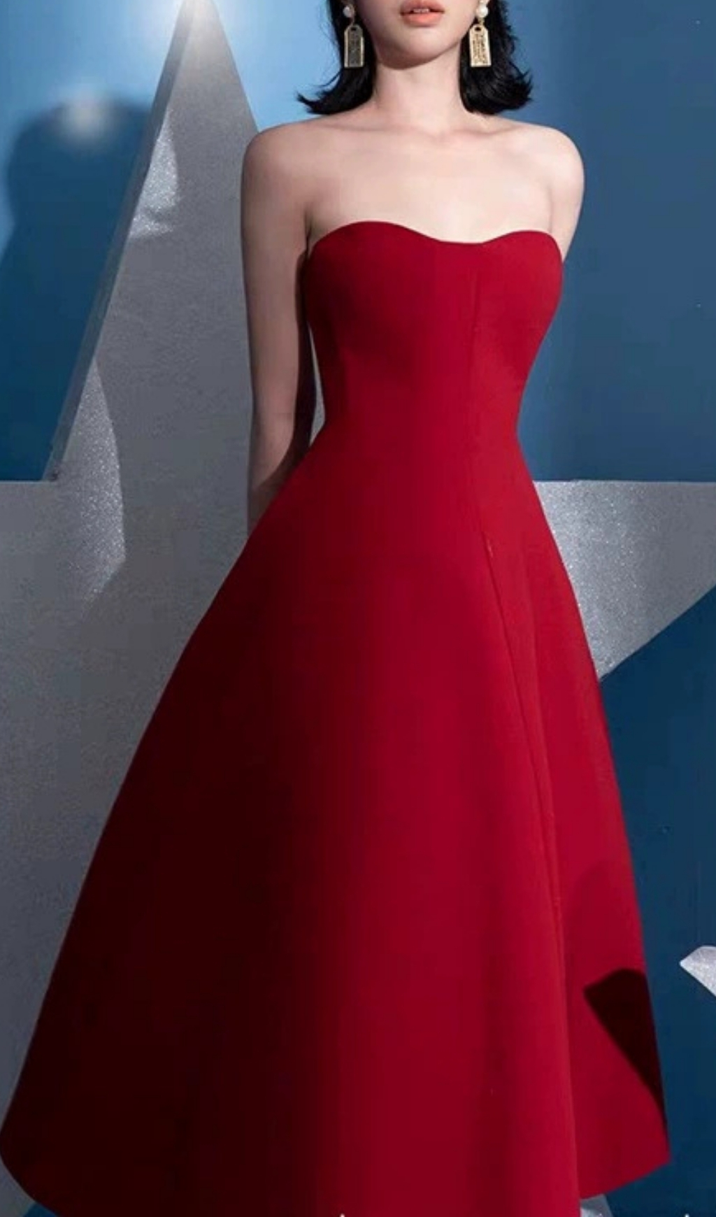 a3cbfb232f93db1b89e166afd396f233.jpg Fashionslee Women Fiorella Red Strapless Midi Dress