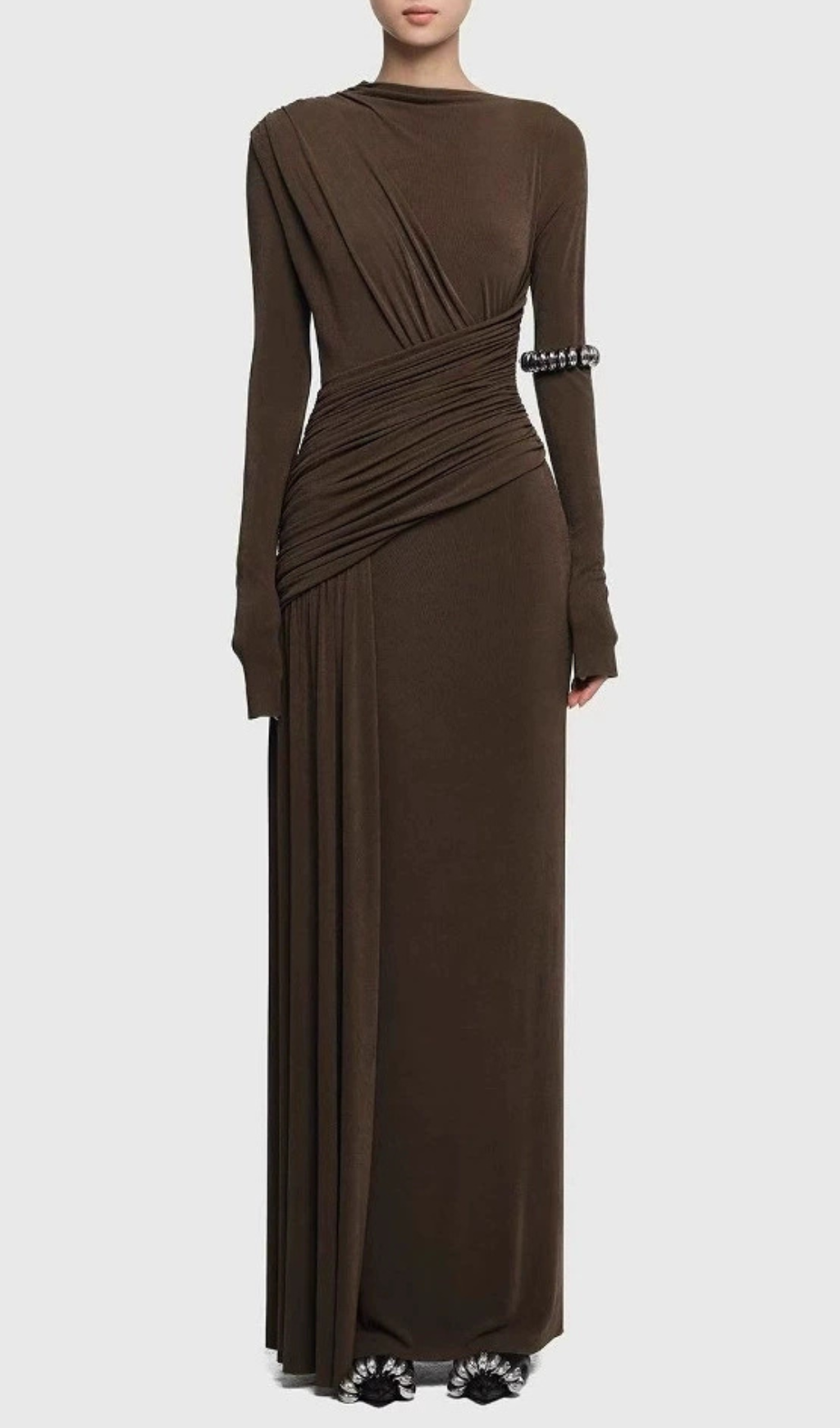 Fashionslee Women Haruka Long Sleeve Ruched Maxi Dress