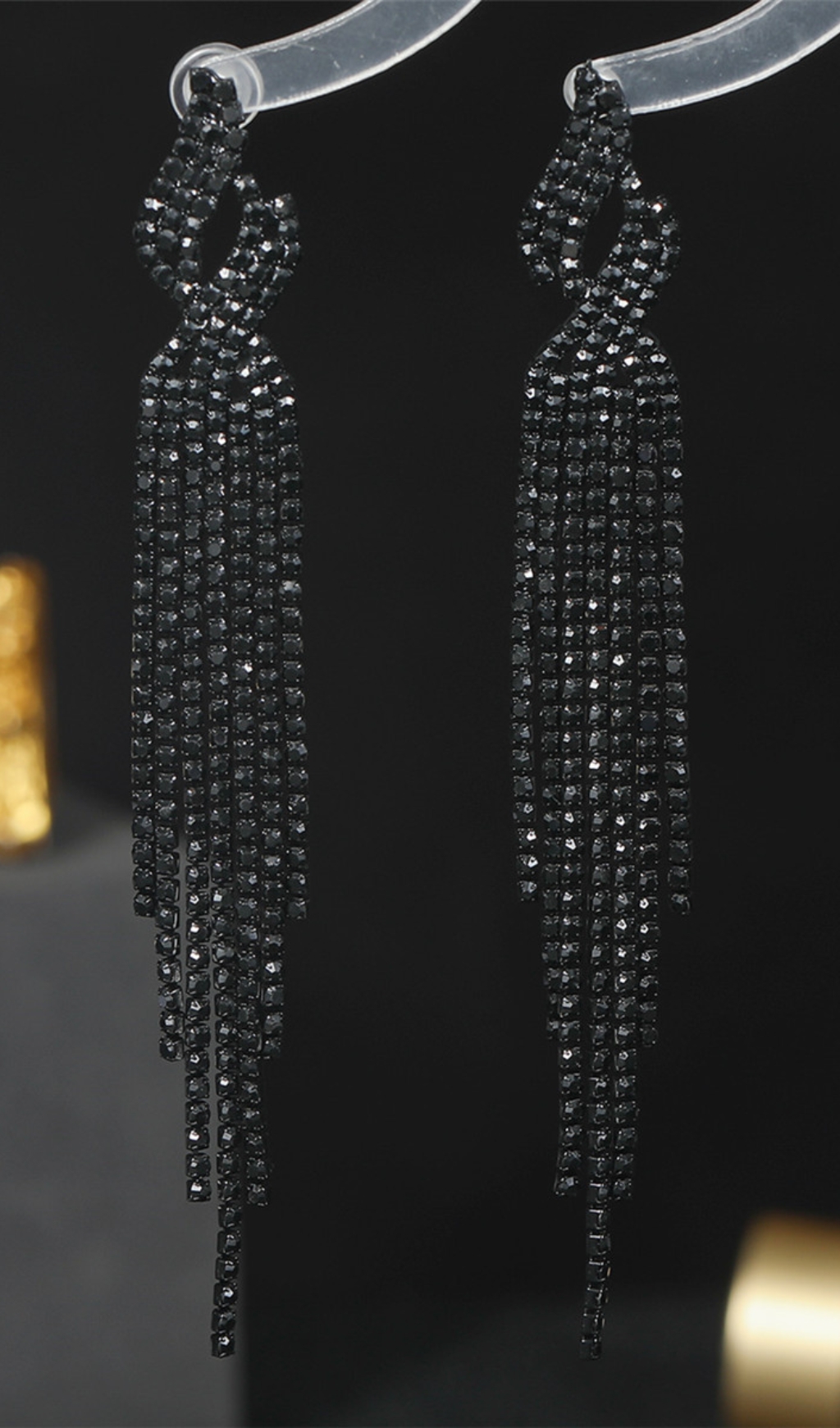 a3d21da344b653d3f042c1025d2fd5b9.jpg Fashionslee Women Dunya Black Rhinestone Tassel Earrings